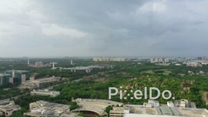 PD1350 - Aerial View of Modern Corporate Offices and Green Urban Landscape