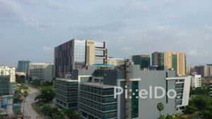 PD1349 - Aerial View of Amazon Corporate Building and IT Park Skyline
