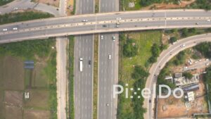 PD1340 - Bird's Eye View of Highway and Flyover Intersection Traffic