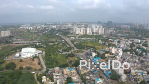 PD1339 - Aerial View of Suburban Landscape with Roads and High-Rise Apartments