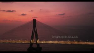 PD1208 - Aerial Side Profile of Bandra Worli Sea Link Bridge at Purple Twilight