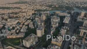 PD1378 - Aerial View of Mindspace IT Park and Durgam Cheruvu Lake Skyline