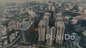 PD1373 - Aerial View of Modern High-Rise Residential Complex and Urban Cityscape