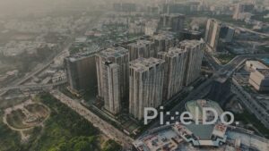 PD1372 - Aerial View of High-Rise Residential Apartments and City Skyline