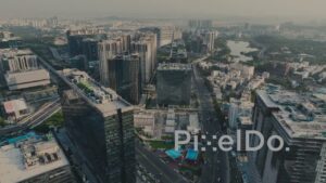 PD1362 - Aerial View of Hitech City Skyline and Urban Traffic