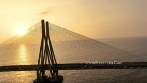 PD1227 - Aerial View of Bandra Worli Sea Link Pylon and Bridge Deck at Sunset