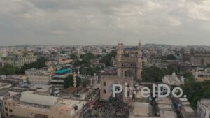 PD1260 - Aerial View of Charminar and Busy Market Streets in Hyderabad