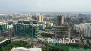 PD1351 - Aerial View of High-Rise Construction and Corporate Skyline