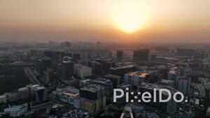 PD1408 - Aerial View of Knowledge City and Madhapur Skyline at Golden Sunset