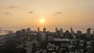 PD1258 - Aerial View of Golden Sunset Over Bandra West Skyline and Sea Link