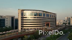PD1390 - Exterior View of Qualcomm Corporate Office Building at Golden Hour