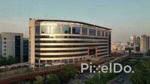 PD1389 - Exterior View of Qualcomm Corporate Office Building at Sunset