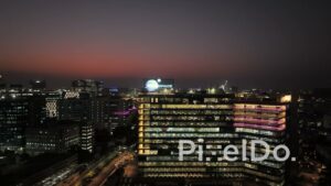 PD1419 - Aerial Night View of Illuminated Mindspace IT Park and City Skyline