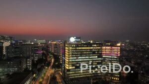 PD1417 - Aerial Night View of Mindspace IT Park and Corporate Skyline at Twilight