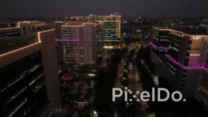 PD1411 - Aerial Night View of Illuminated Corporate IT Park and Business District