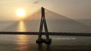 PD1226 - Aerial Silhouette of Bandra Worli Sea Link Pylon Against Golden Sunset