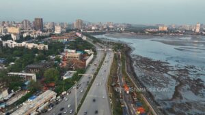 PD1255 - Aerial View of Bandra Reclamation Highway and Coastal Cityscape