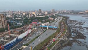 PD1254 - Aerial View of Bandra Worli Sea Link Toll Plaza and Coastal Highway Traffic