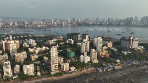 PD1251 - Aerial View of Bandra West Cityscape and Worli Skyline Across the Bay