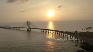 PD1225 - Aerial Silhouette of Bandra Worli Sea Link Bridge at Golden Sunset