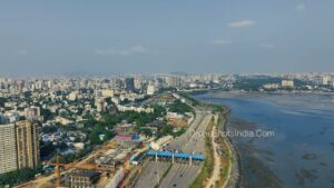 PD1239 - Aerial Wide View of Bandra Worli Sea Link Toll Plaza and Coastal Highway