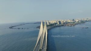PD1236 - Aerial High-Angle View of Bandra Worli Sea Link and Coastal Skyline