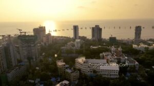 PD1222 - Aerial Sunset View of Bandra West Skyline and Basilica of Our Lady of the Mount