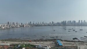 PD1233 - Aerial View of Mahim Bay and Worli Skyline with Coastal Development