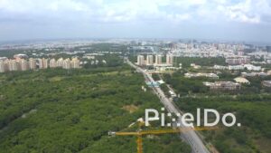 PD1289 - Aerial View of Major Construction Site and Highway in Gachibowli