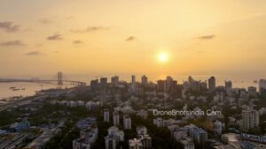 PD1221 - Aerial Sunset View of Bandra West Cityscape and Sea Link Bridge