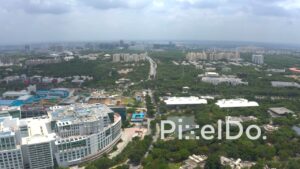 PD1285 - Aerial View of Modern Tech Hub and Cityscape with Greenery